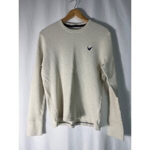 American Eagle Mens Long Sleeve Thermal Knit Crew Neck Shirt LG Beige Y2K